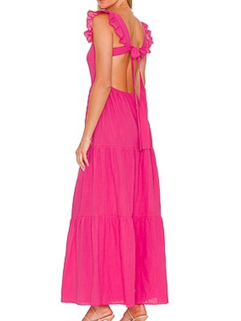 Pink Ruffled Tie-Back Maxi Dress